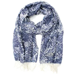 Animal Print Cashmere Scarf - Navy