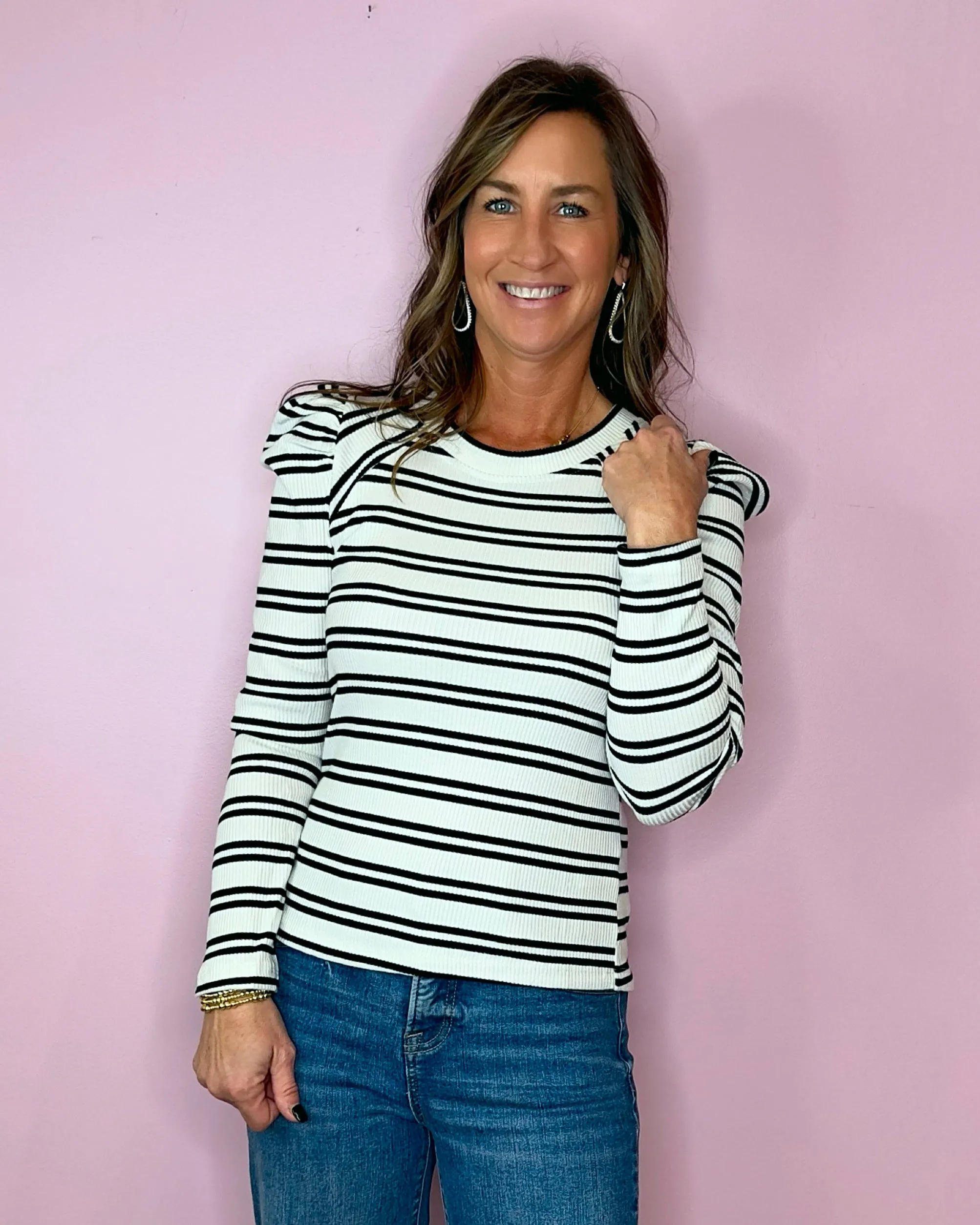 Anytime Black and White Stripe Top