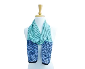 Elegant Aqua Bamboo Pattern Georgette Silk Scarf