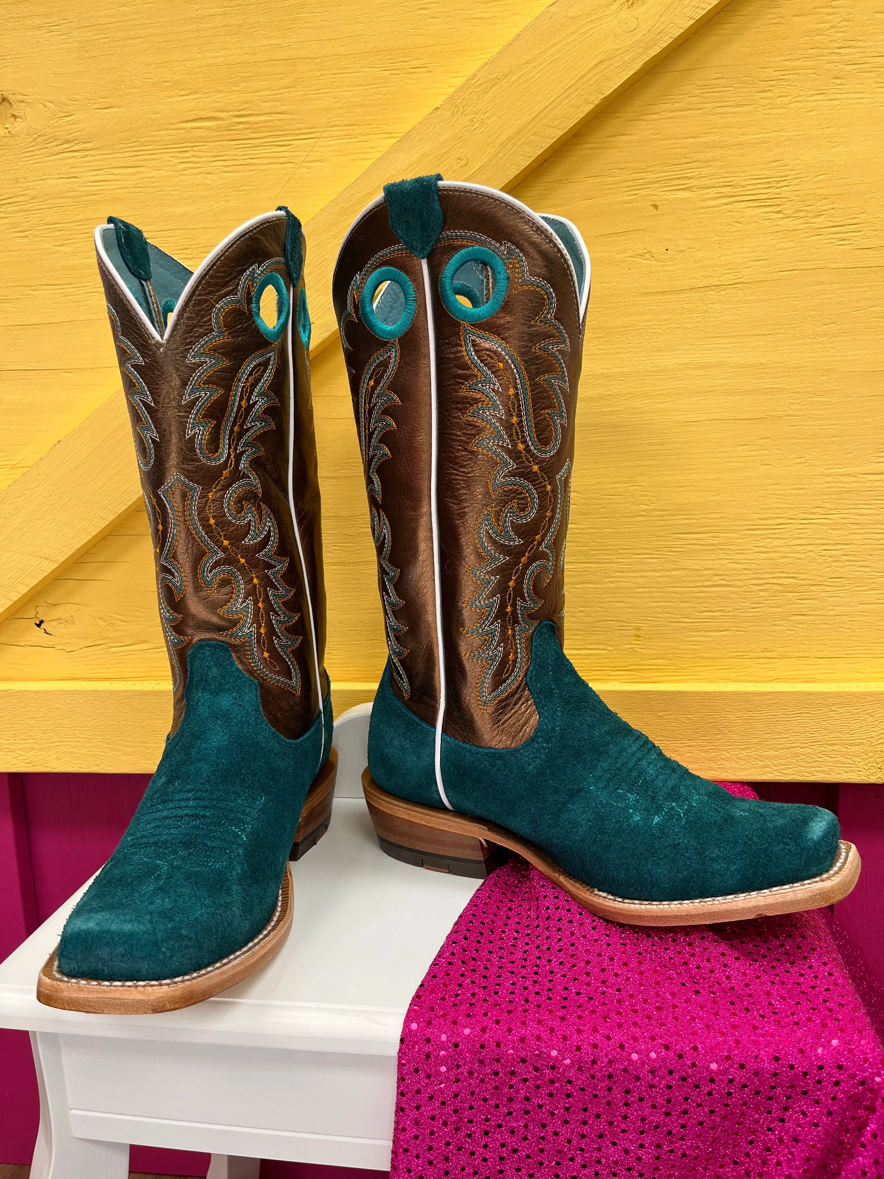 Ariat Women's Futurity Boon Ancient Turquoise Roughout Cowgirl Boots 10044399