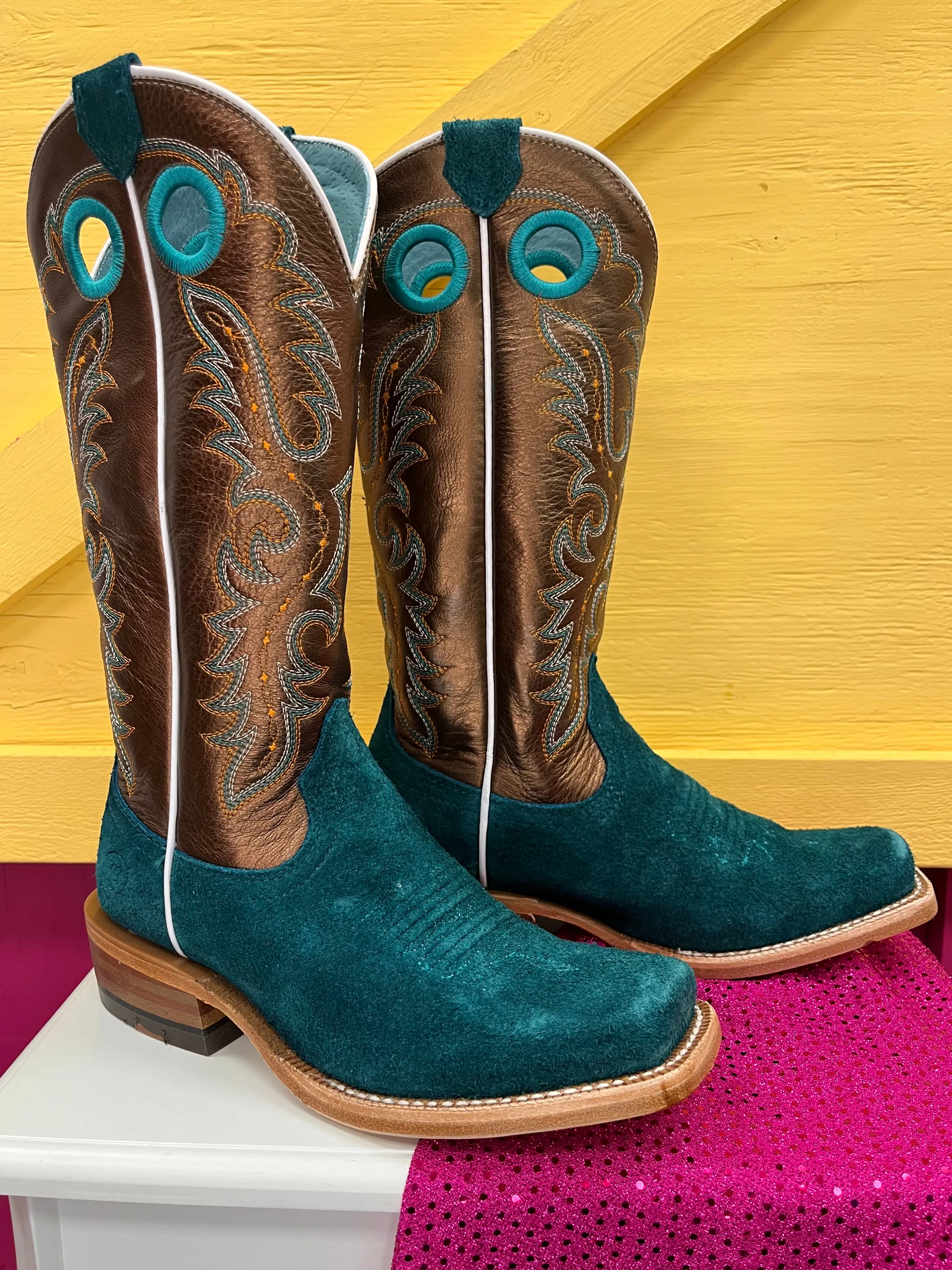 Ariat Women's Futurity Boon Ancient Turquoise Roughout Cowgirl Boots 10044399