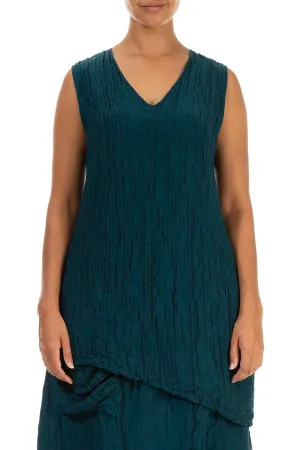 Asymmetric Crinkled Teal Silk Blouse