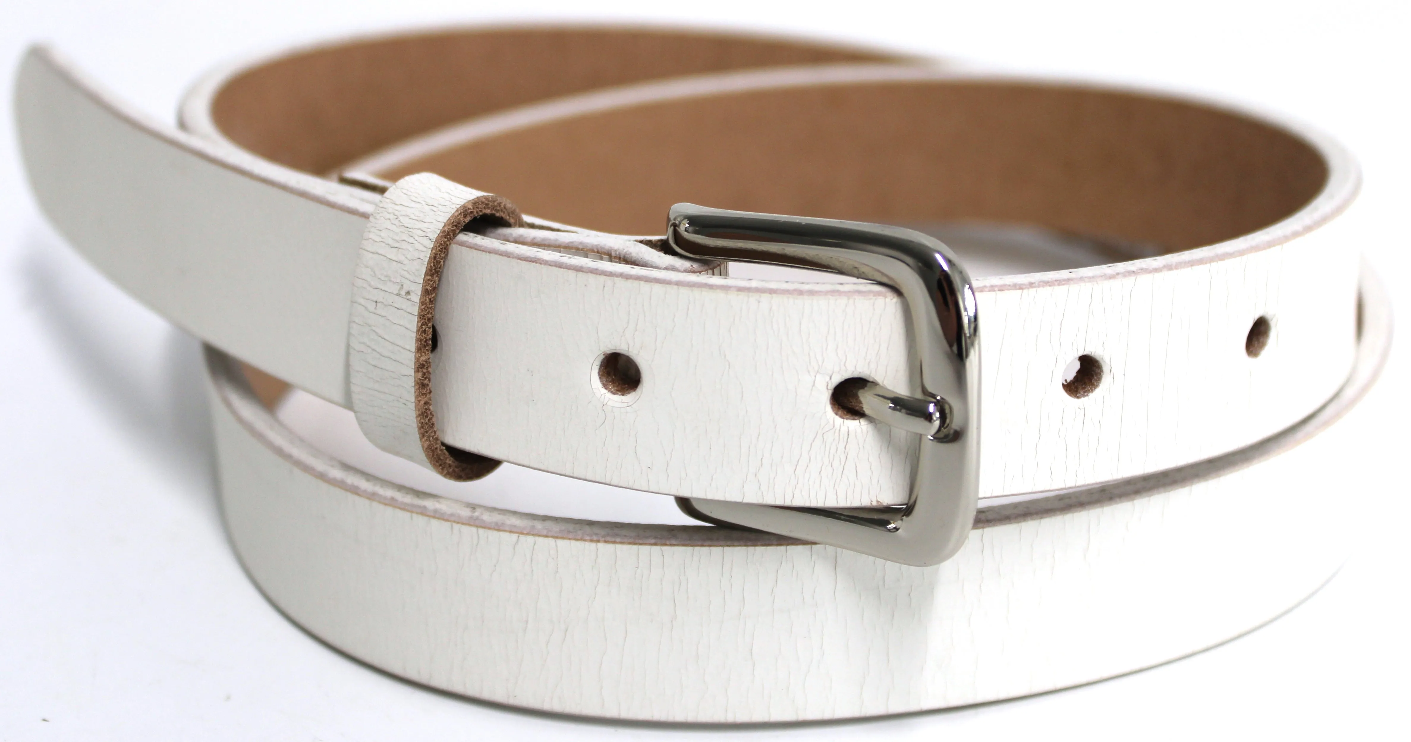 Australian made Genuine Leather Belt 25 mm Width. Colour: White.