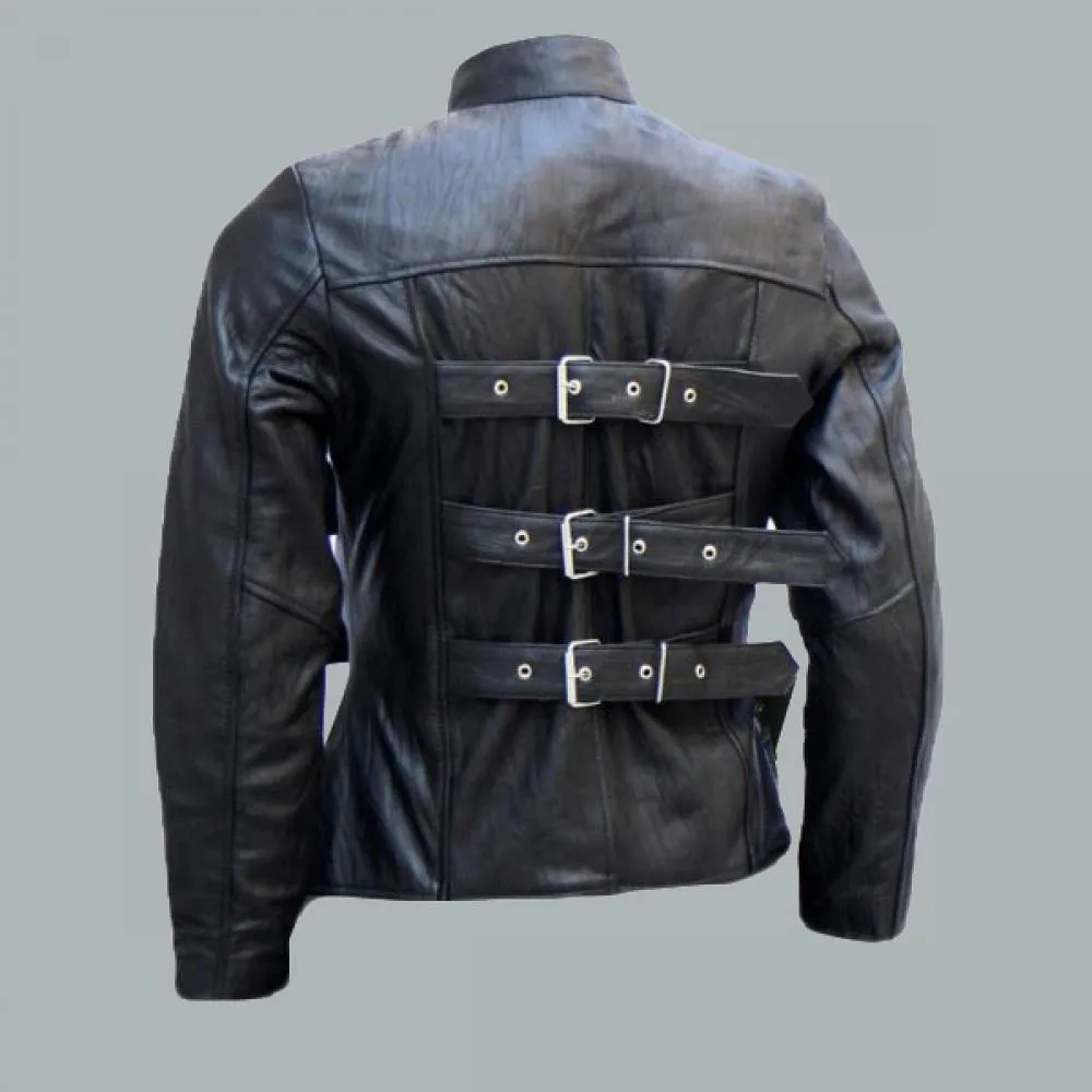 Belted Men's Black Leather Biker Jacket