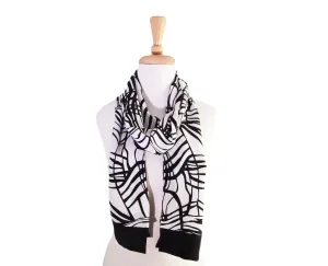 Black & White Swirl Crepe Silk Scarf