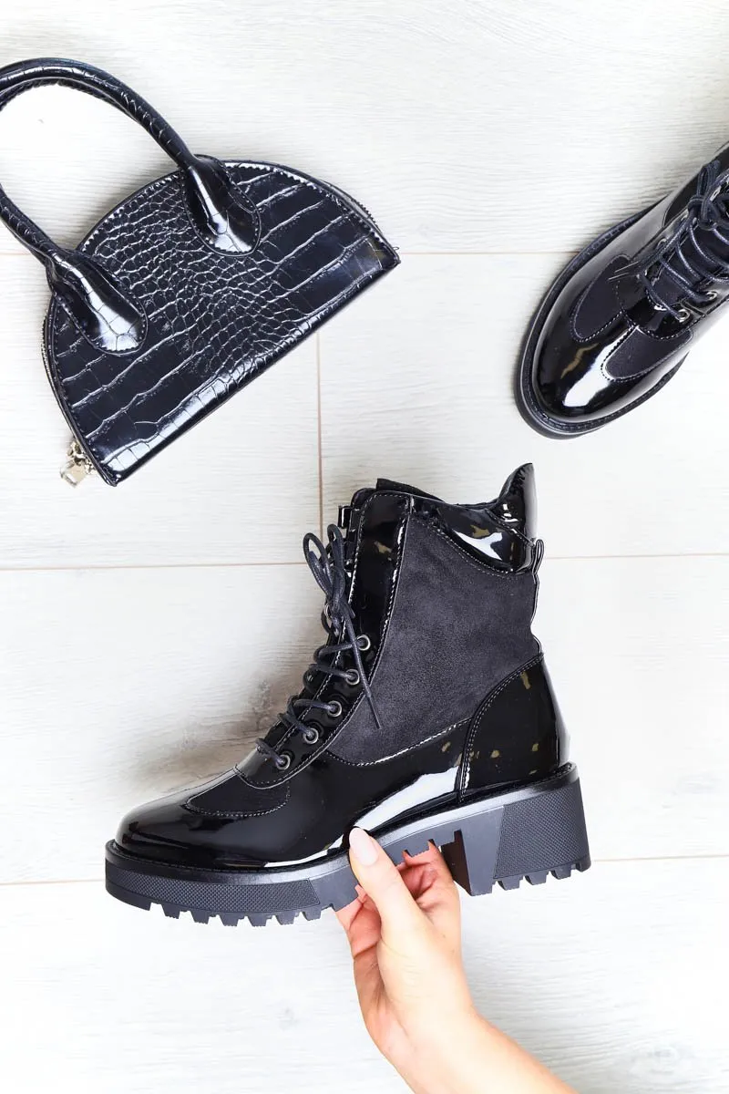 Black Hiker Style Ankle Boots - Genevie