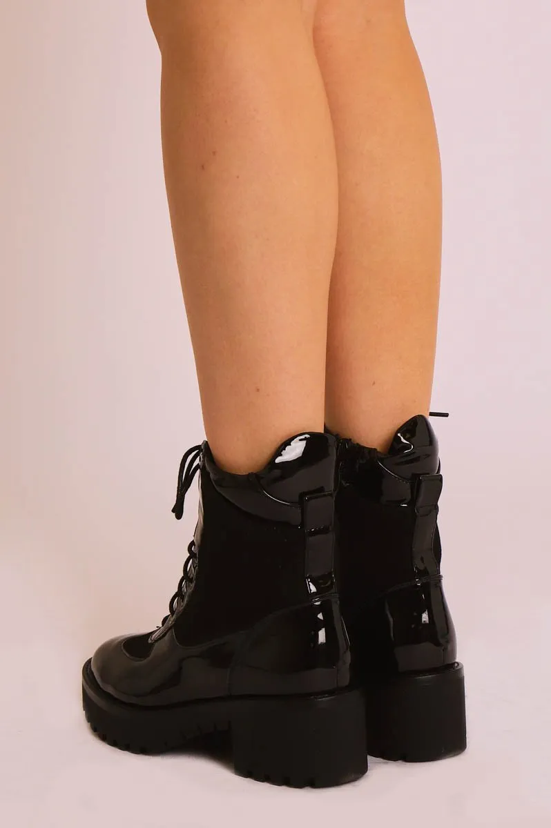 Black Hiker Style Ankle Boots - Genevie