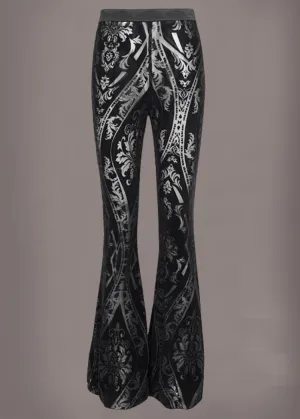 Black See Through Velvet Burnout Bell Bottom Pants