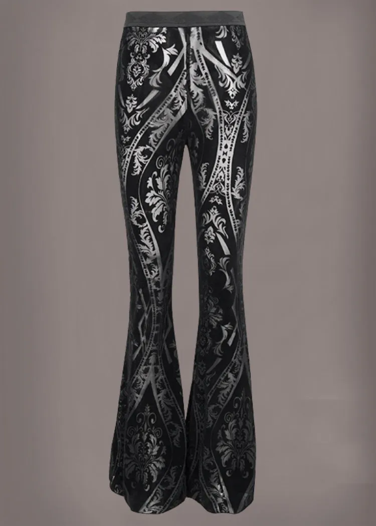 Black See Through Velvet Burnout Bell Bottom Pants