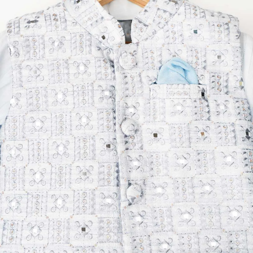 Blue Embroidered Nehru Jacket With Pajama