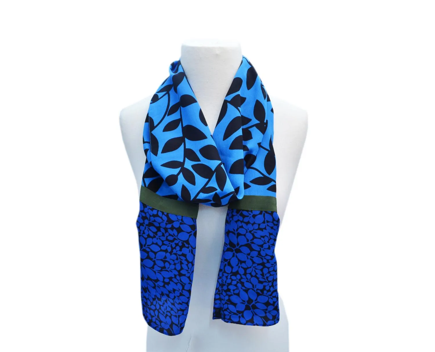 Blue Leaf Crepe Silk Scarf