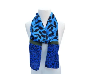 Blue Leaf Crepe Silk Scarf