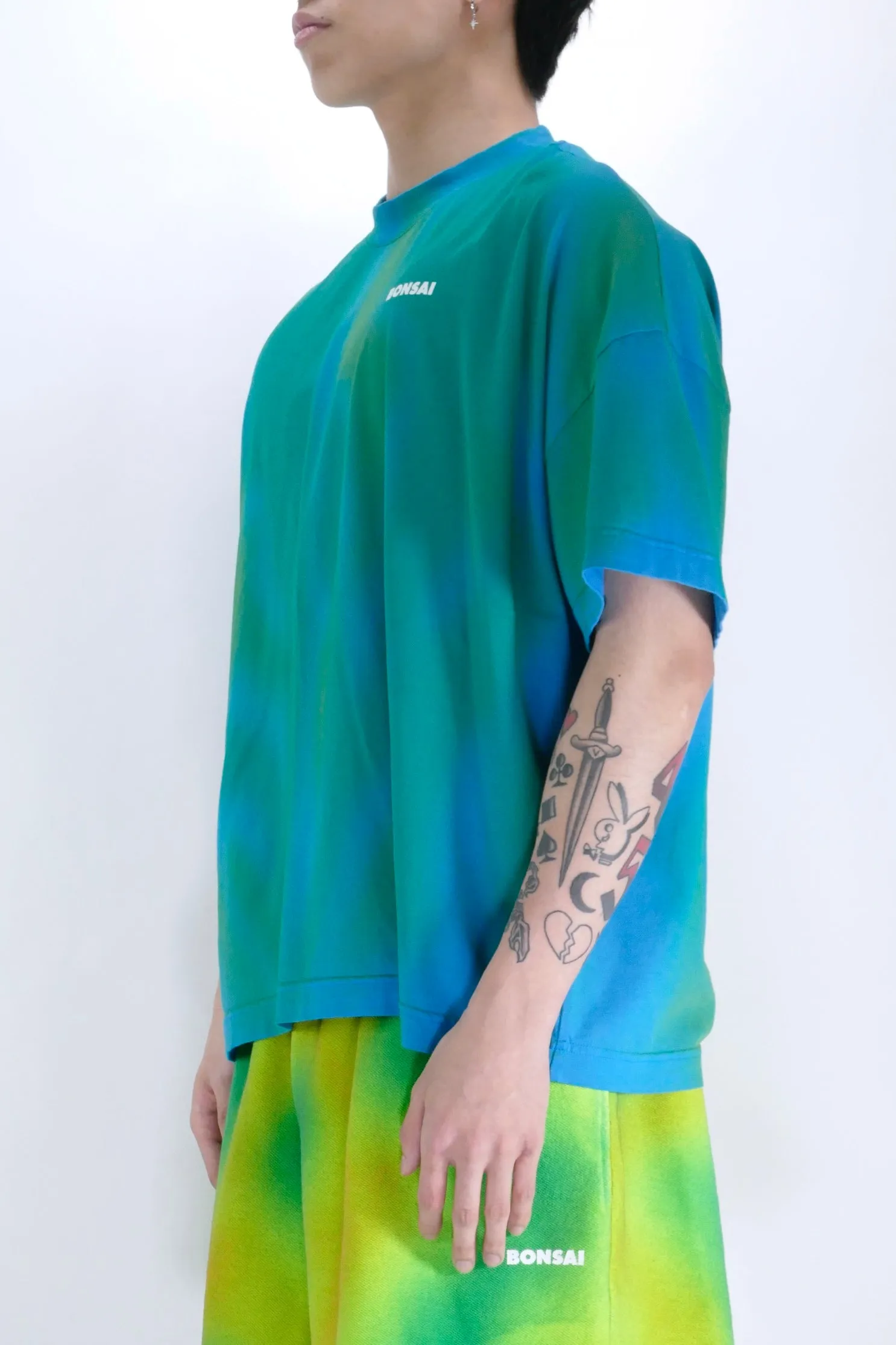 Bonsai Spray Dyed Oversized Tee - Blue/Green