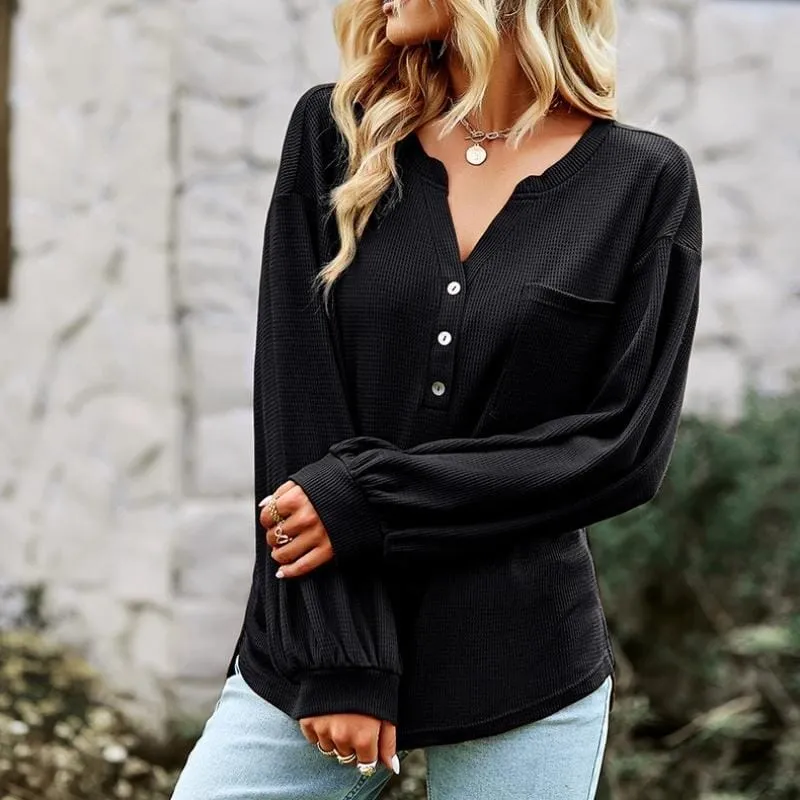 Casual Plain Pullover Blouses Basic Tops