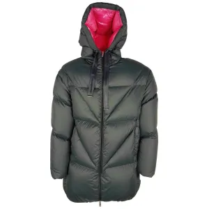 Centogrammi Elegant Fuchsia-Lined Grey Down Duvet Jacket