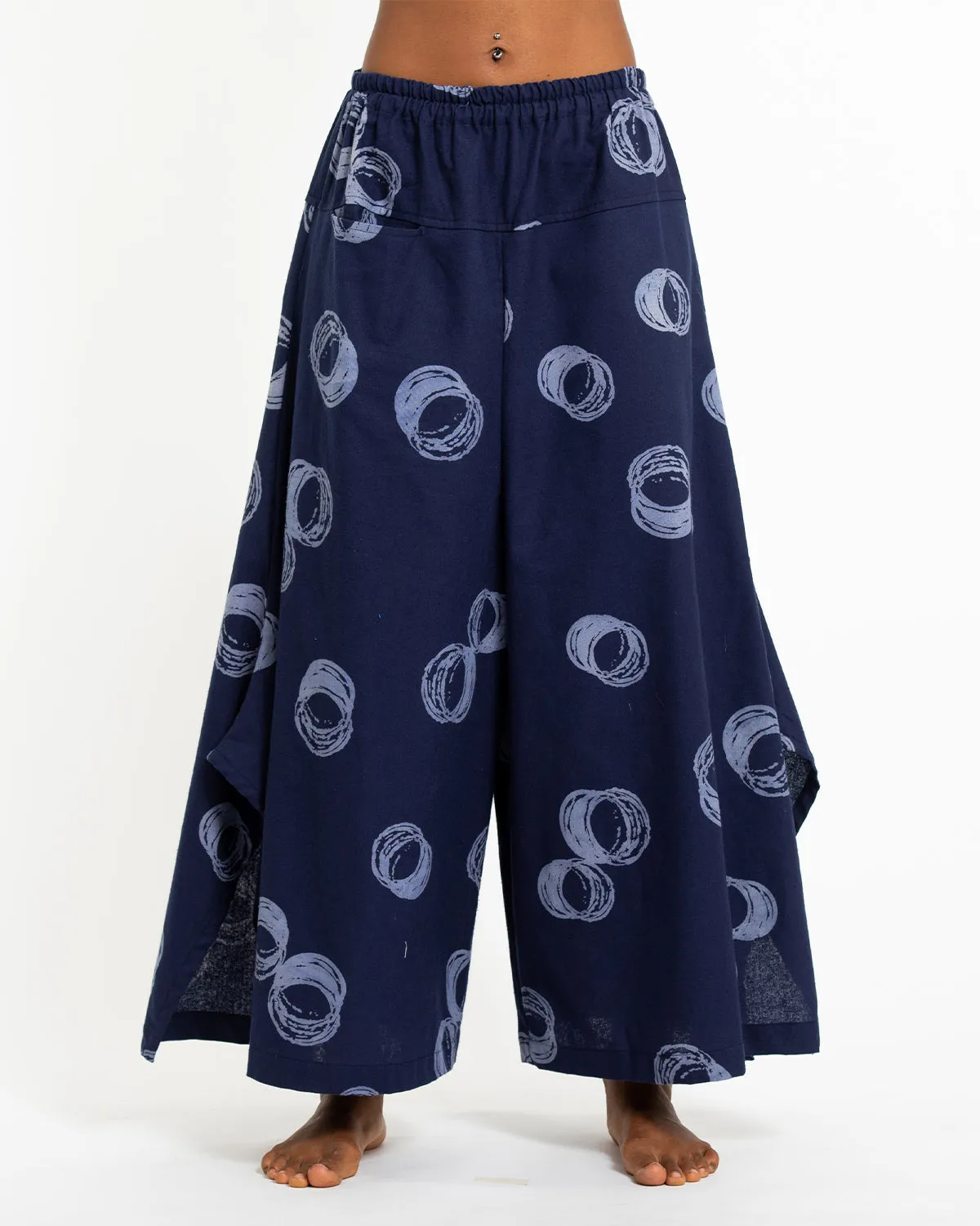 Circles Womens Cotton Palazzo Pants in Navy