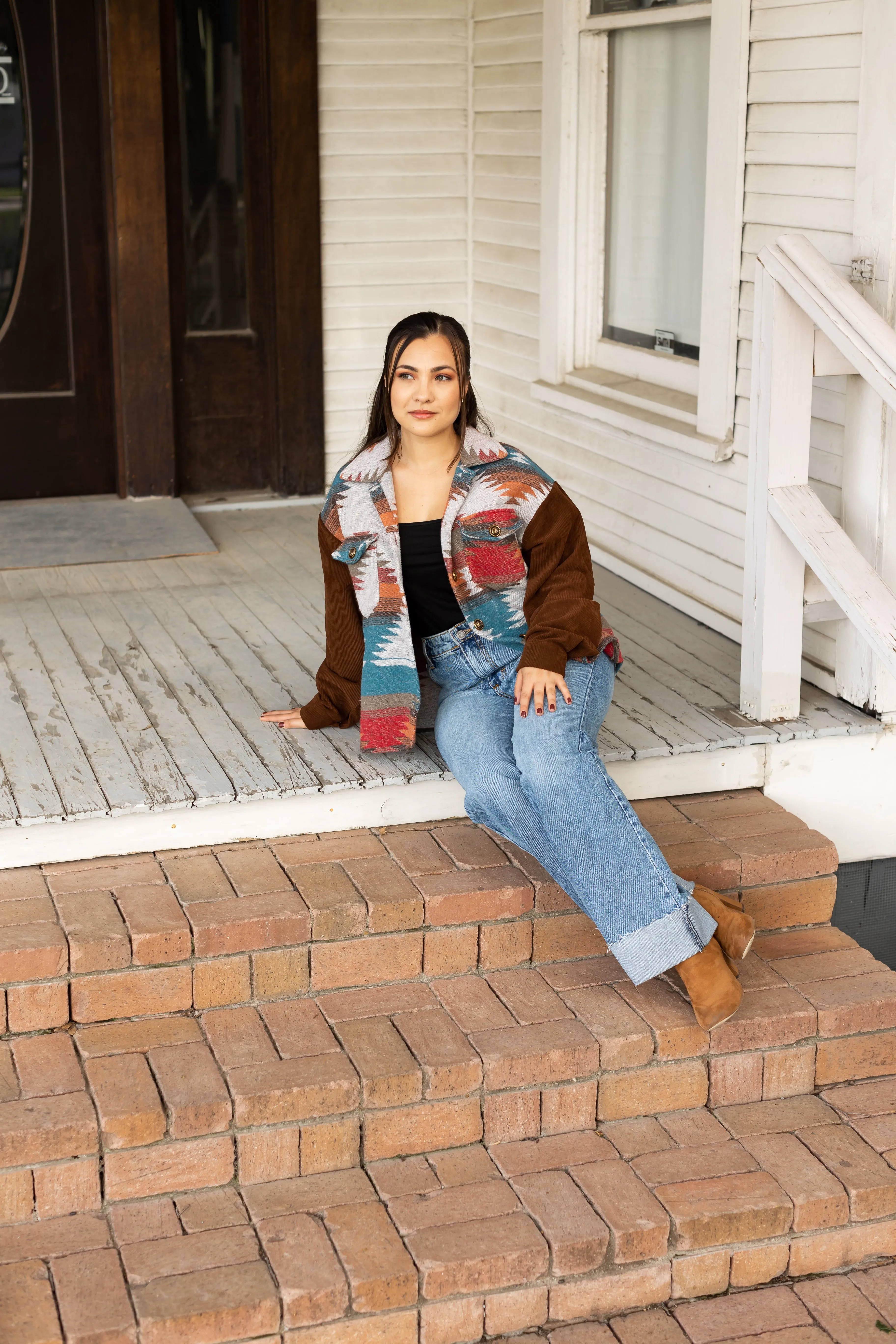 Corduroy Canyons Aztec Print Shacket