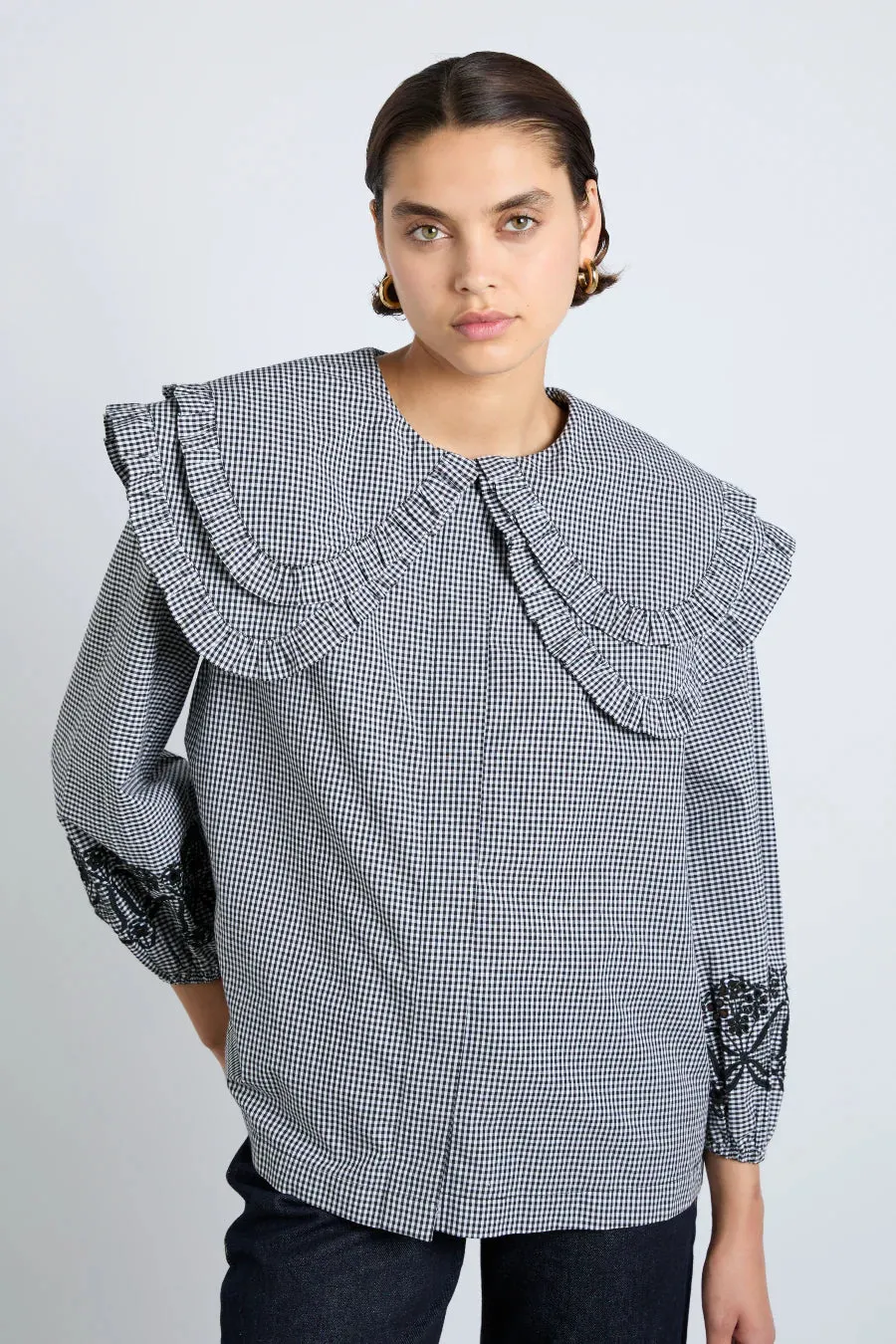 Damson Madder Lois Double Collar Black Gingham Blouse