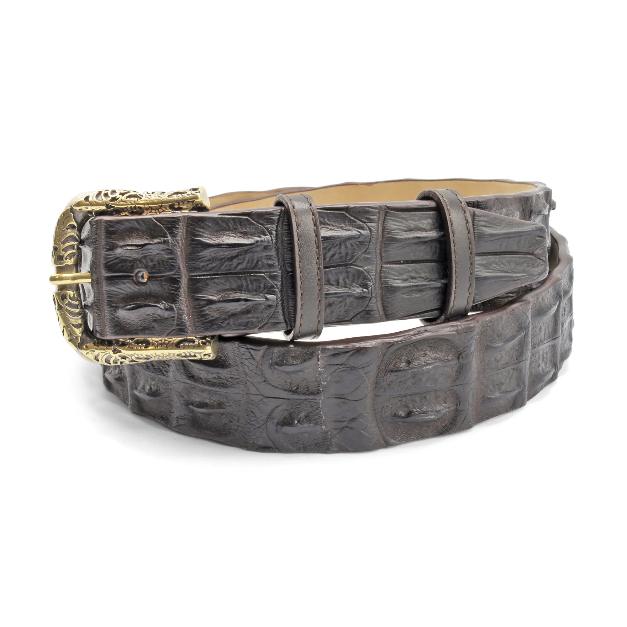 Deep Brown Genuine Porosus Crocodile Filigree Belt