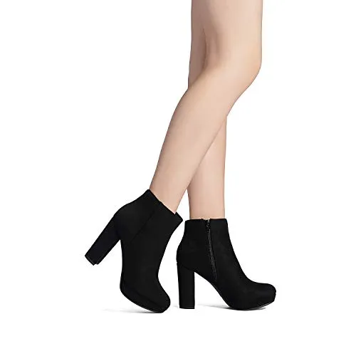 DREAM PAIRS Women's Stomp Black High Heel Ankle Bootie