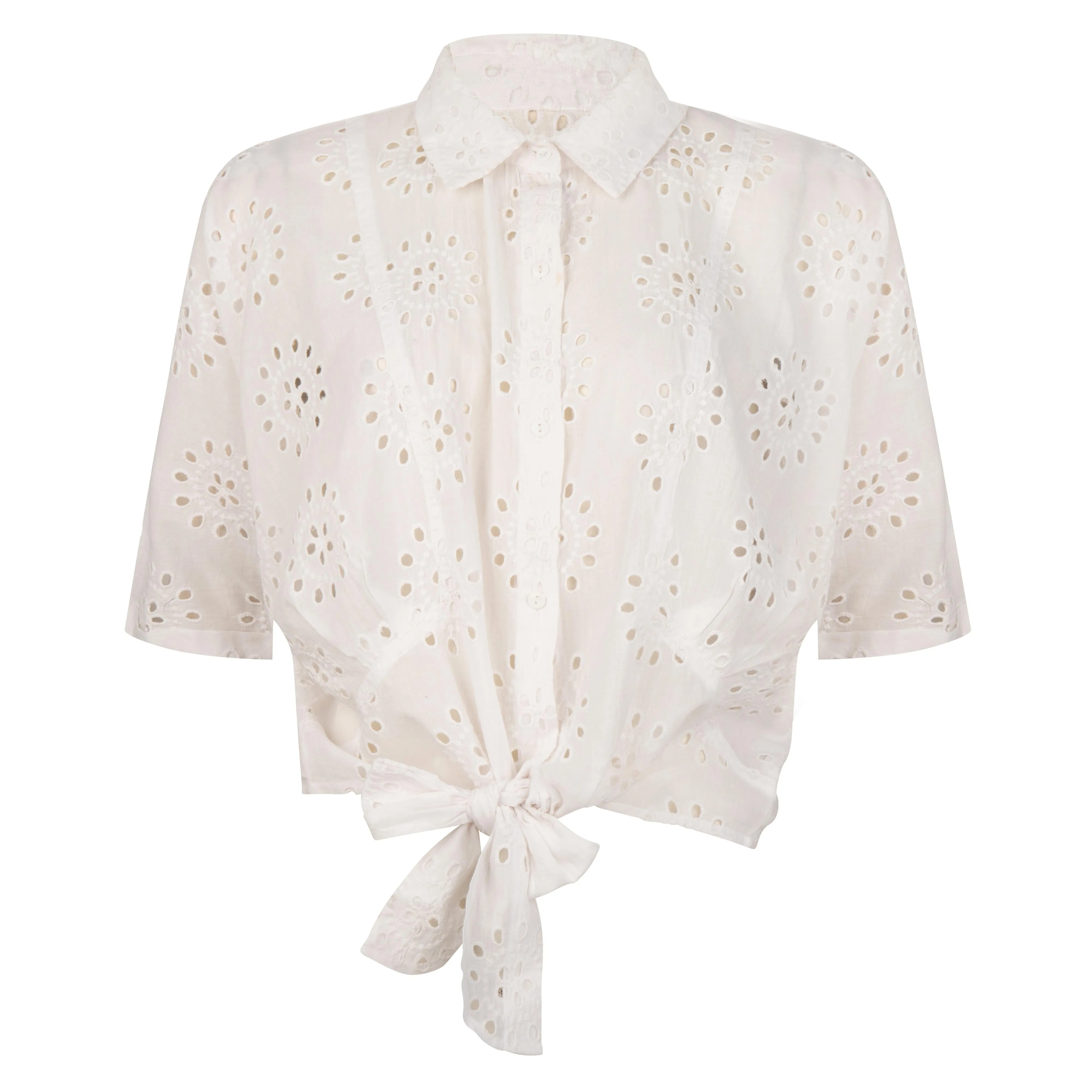 Esqualo - Broderie Anglaise Tie-Up Blouse