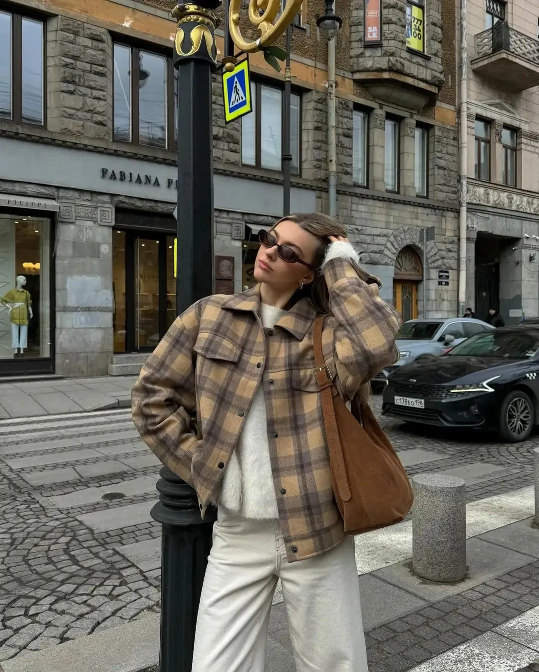 Fashionkova 2024 New Fashion Single Breasted Plaid Wool Pilot Jacket Chic Lapel Flip Pockets Oversized Coats Autumn Lady Street Outerwears