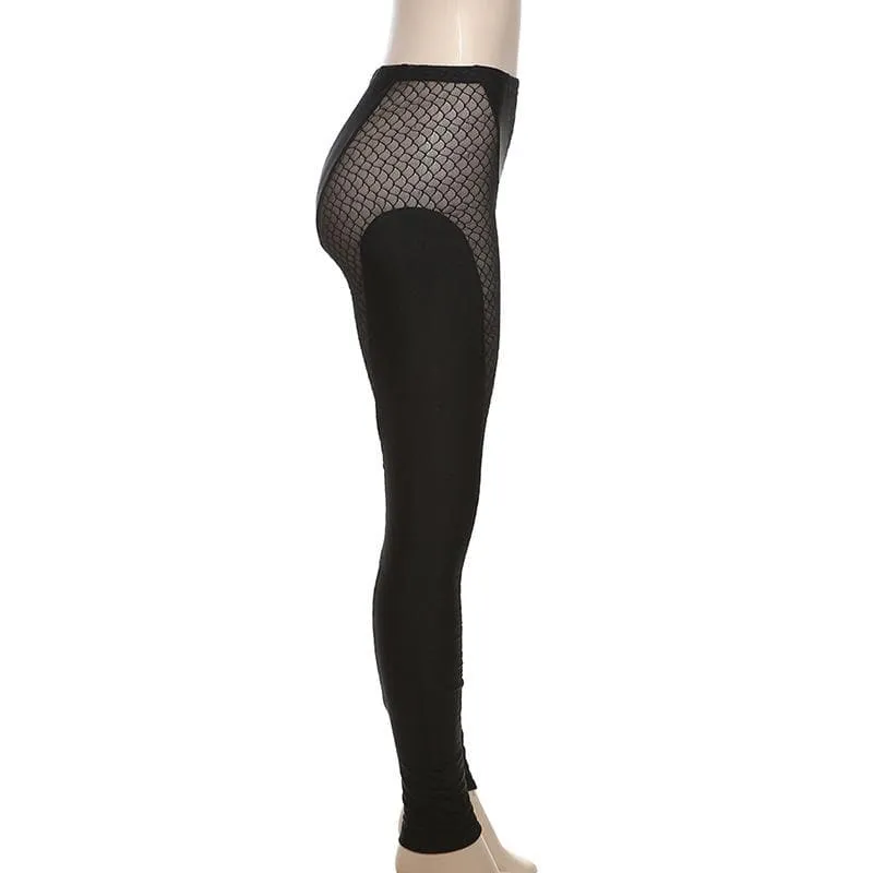 Fishnet mesh solid high rise pant