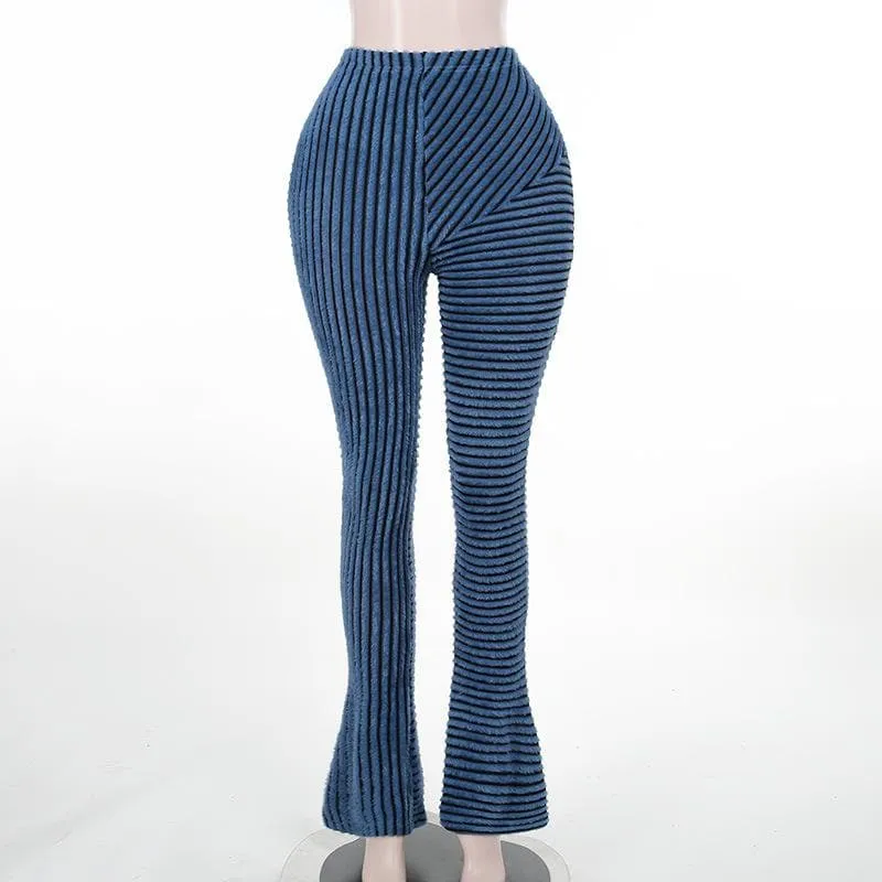 Fluffy striped textured contrast patchwork pant