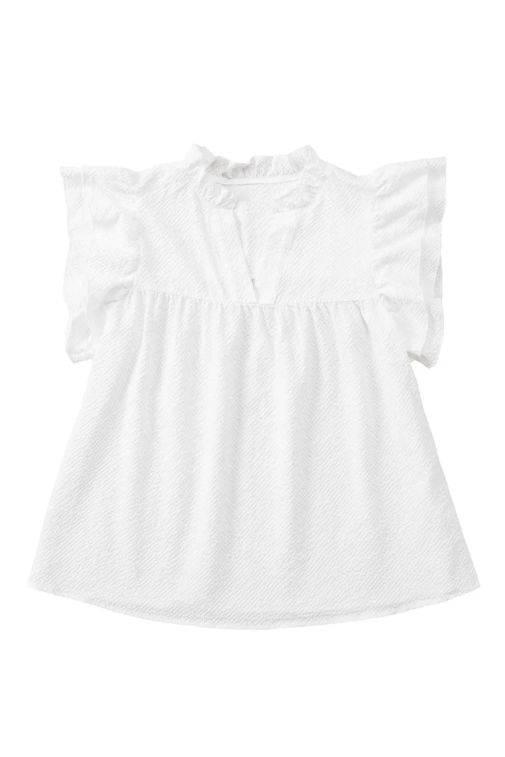 Flutter Sleeve Notch Neck White Summer Top for Women