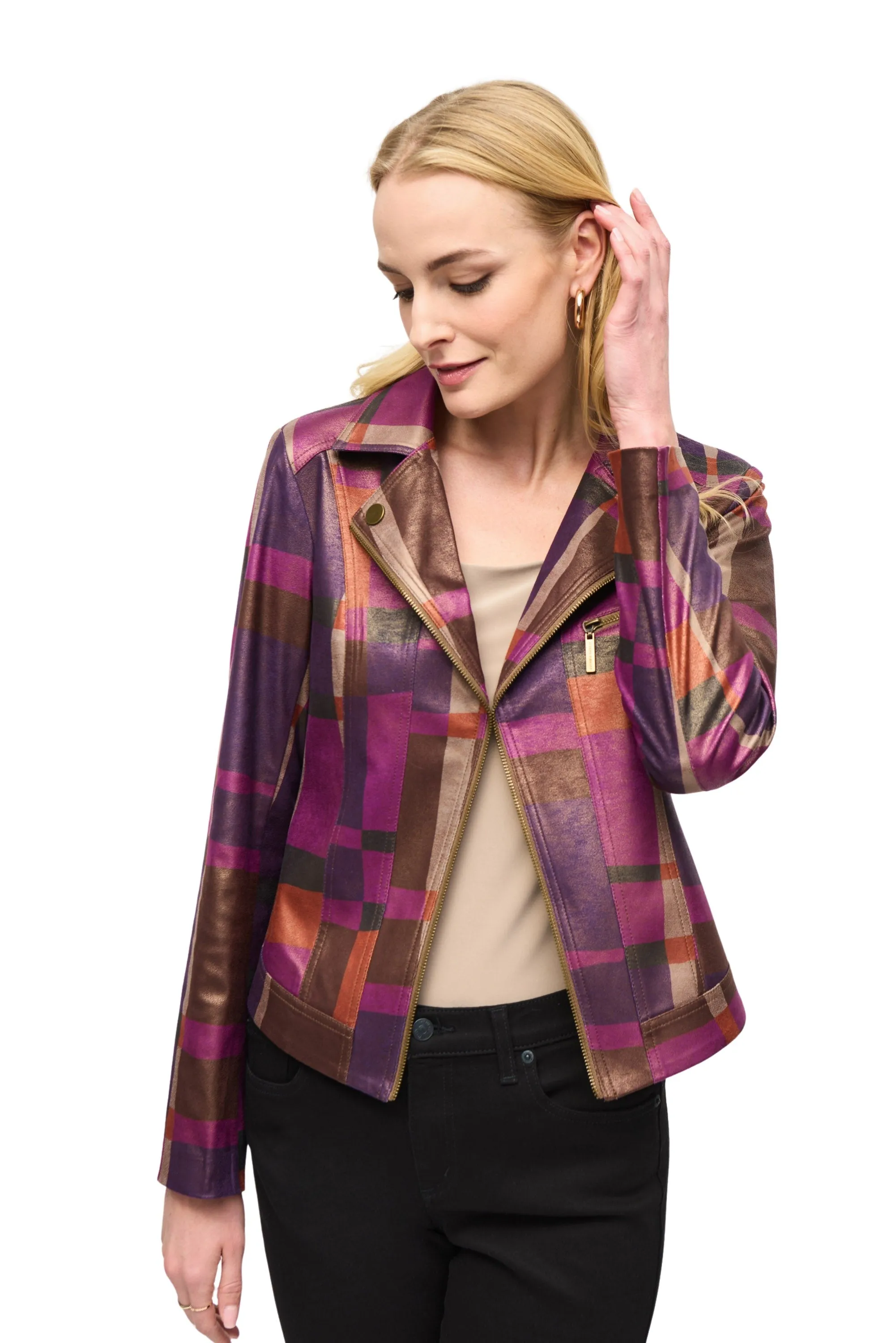 Foiled Print Faux Suede Jacket