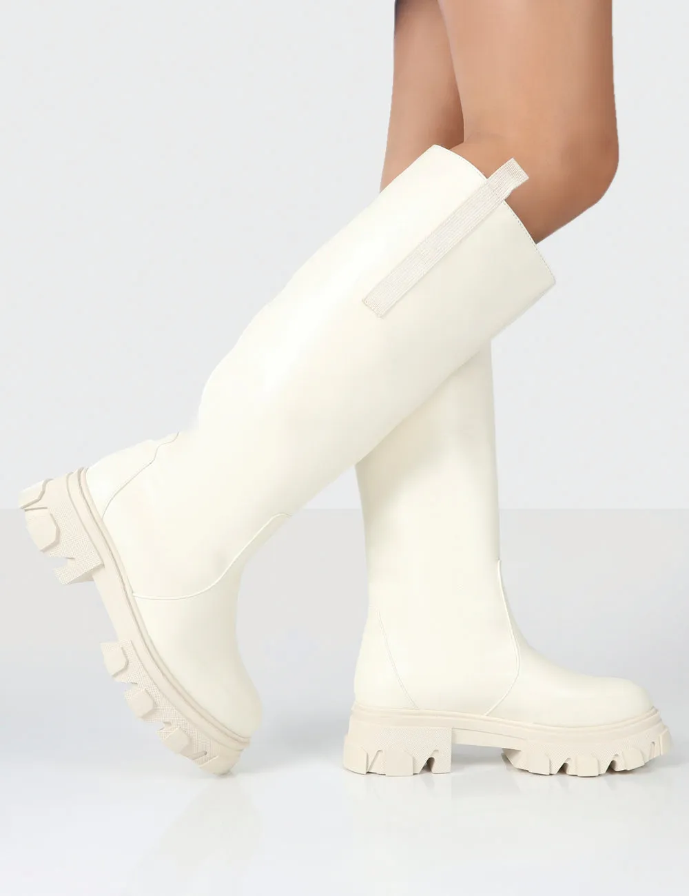 Genius Off White Knee High Chunky Sole Boots