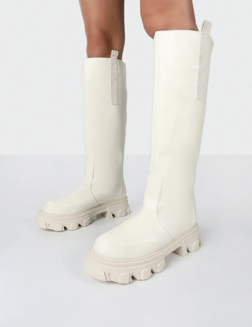 Genius Off White Knee High Chunky Sole Boots