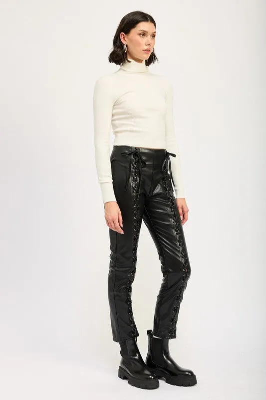 Hot Girl Bad Rep Lace Up Faux Leather Pants In Black