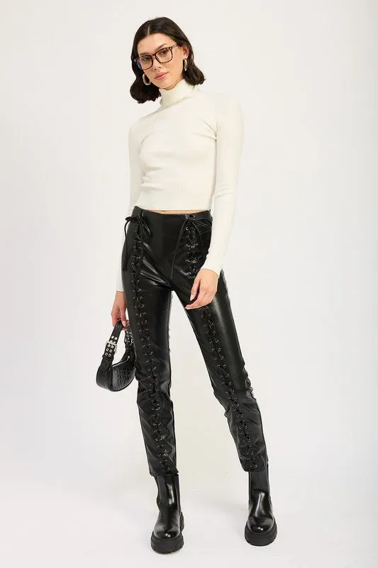 Hot Girl Bad Rep Lace Up Faux Leather Pants In Black