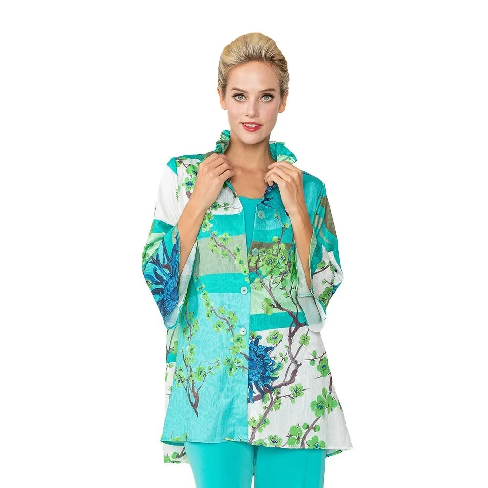 IC Collection "Mixed Blossoms" High-Low Shirt in Turquoise - 6137T