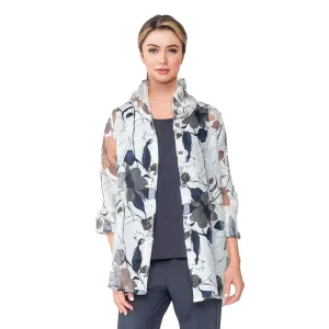 IC Collection Sheer Floral Hi-Low Blouse in Blue/Grey - 2277J-BG -