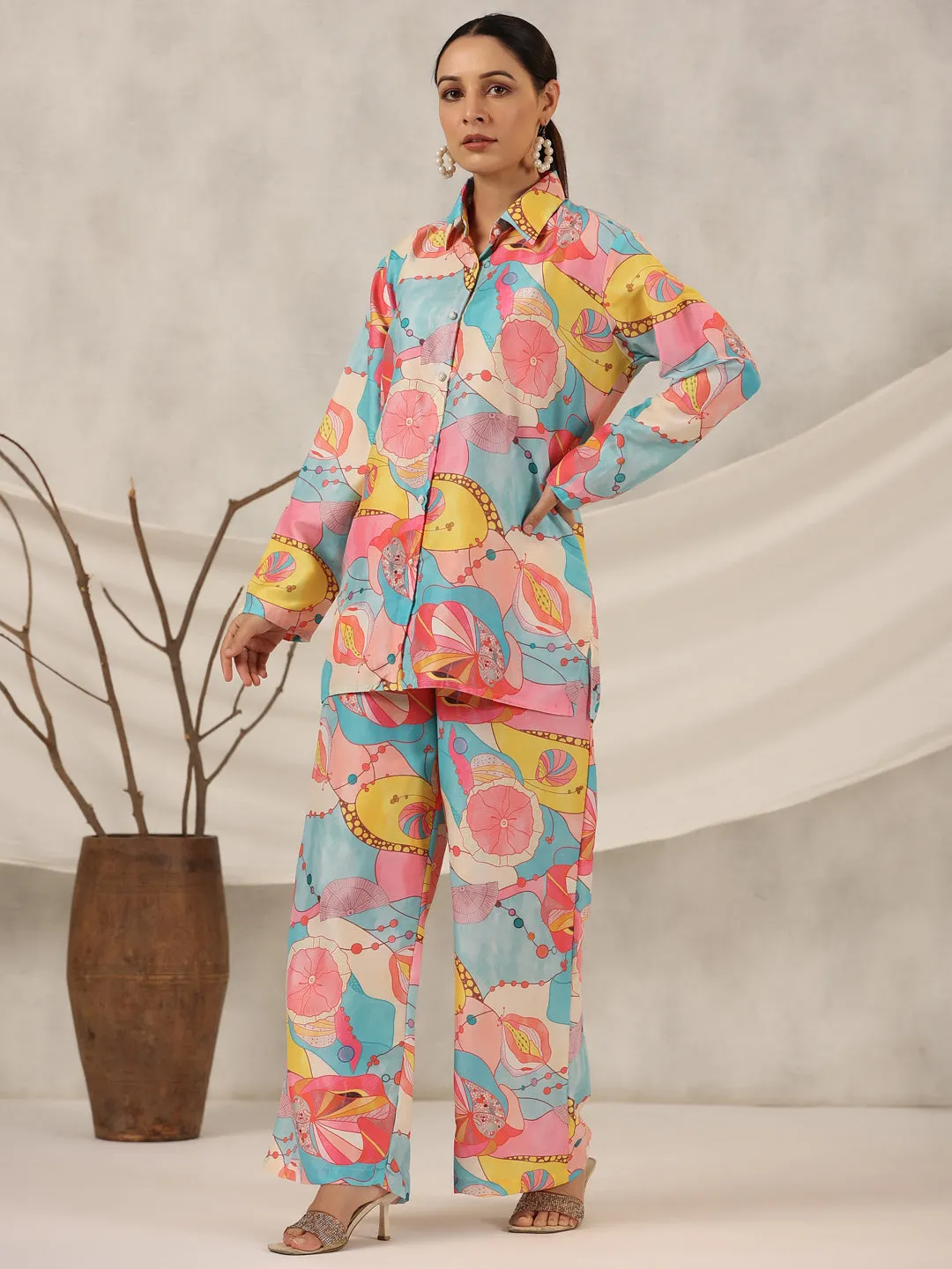 Juniper Women Multi-Coloured Muslin Printed Co-ord  Set