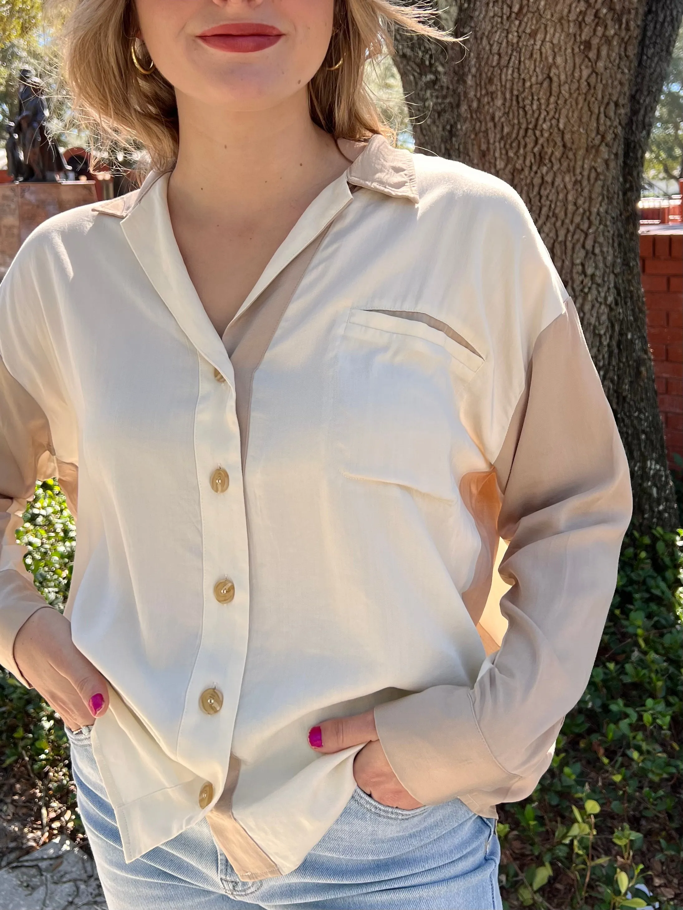 KAYLA COLORBLOCK BLOUSE IN CREAM