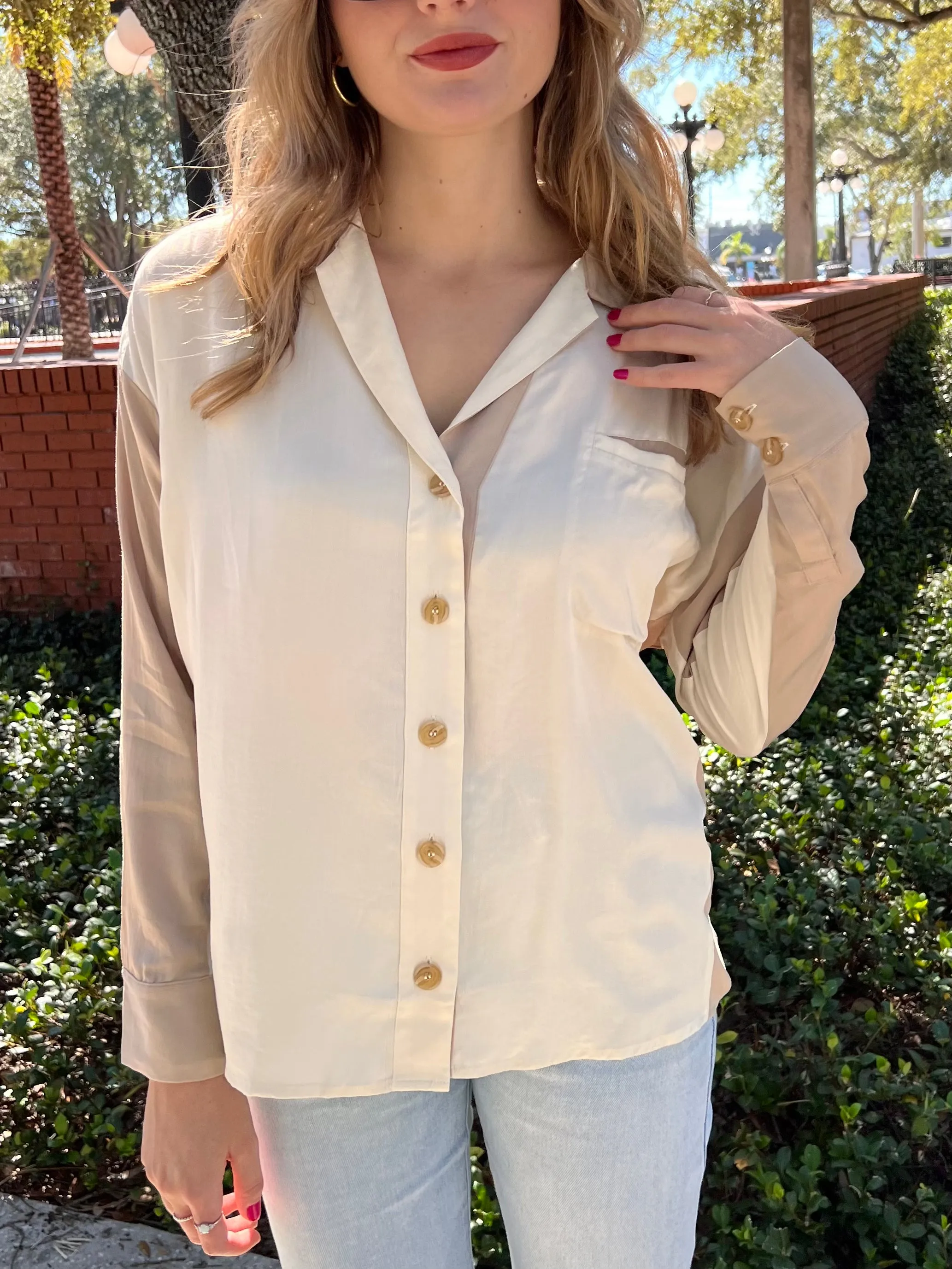 KAYLA COLORBLOCK BLOUSE IN CREAM