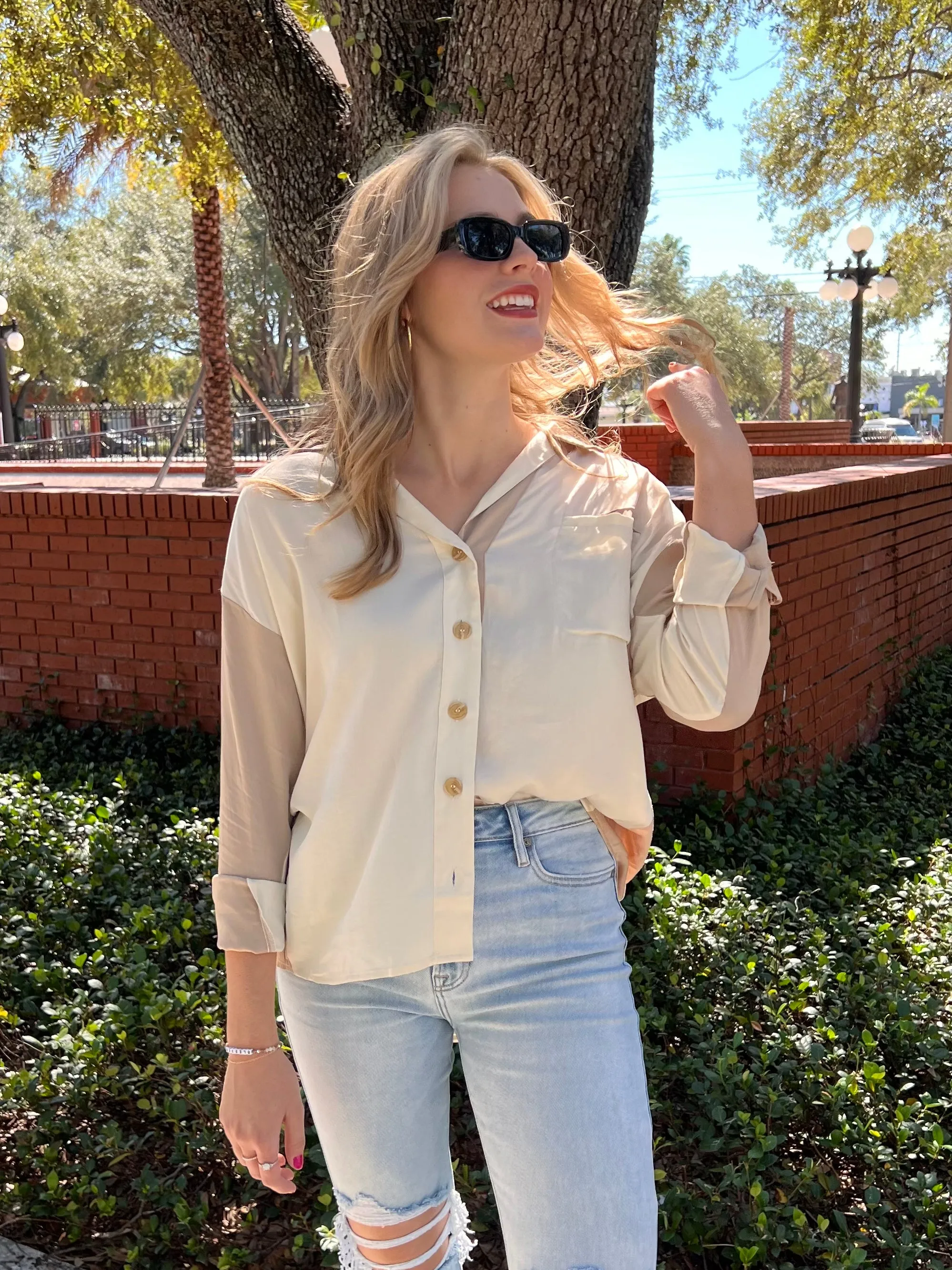 KAYLA COLORBLOCK BLOUSE IN CREAM