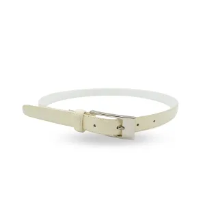 LACEY - Womens Off-White Skinny Genuine Leather Patent Belt with Silver Buckle