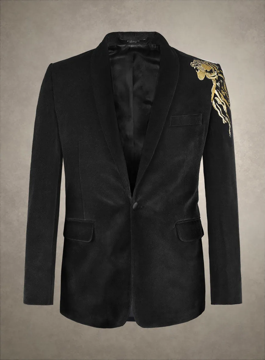 Lion Embroidery Velvet Blazer