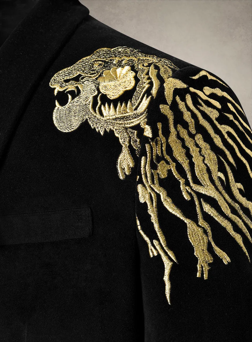 Lion Embroidery Velvet Blazer