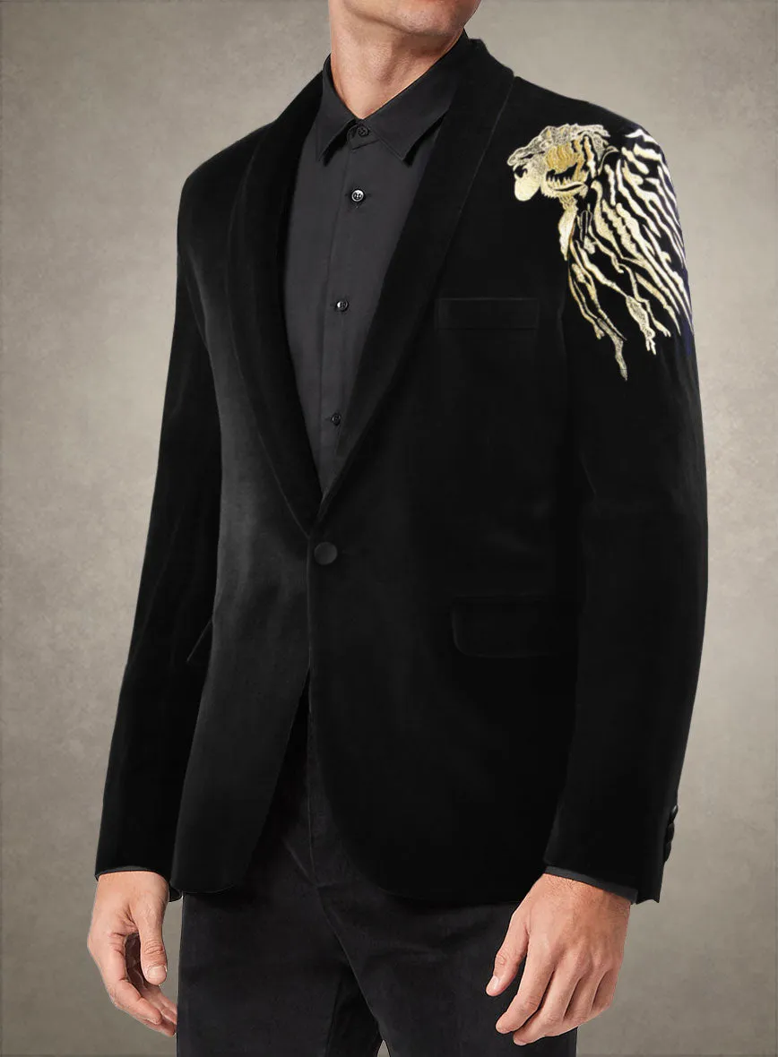 Lion Embroidery Velvet Blazer