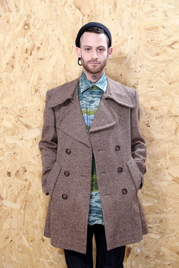 Long Check Tweed Coat