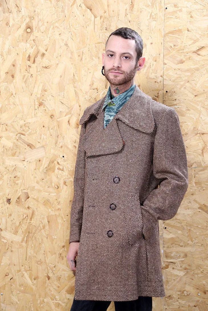 Long Check Tweed Coat