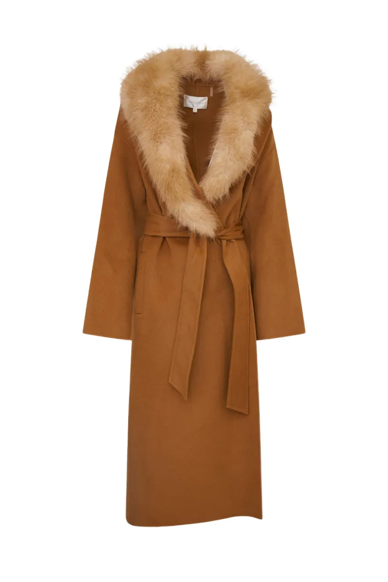 Mahika Wool-Cashmere Faux Fur Collar Coat