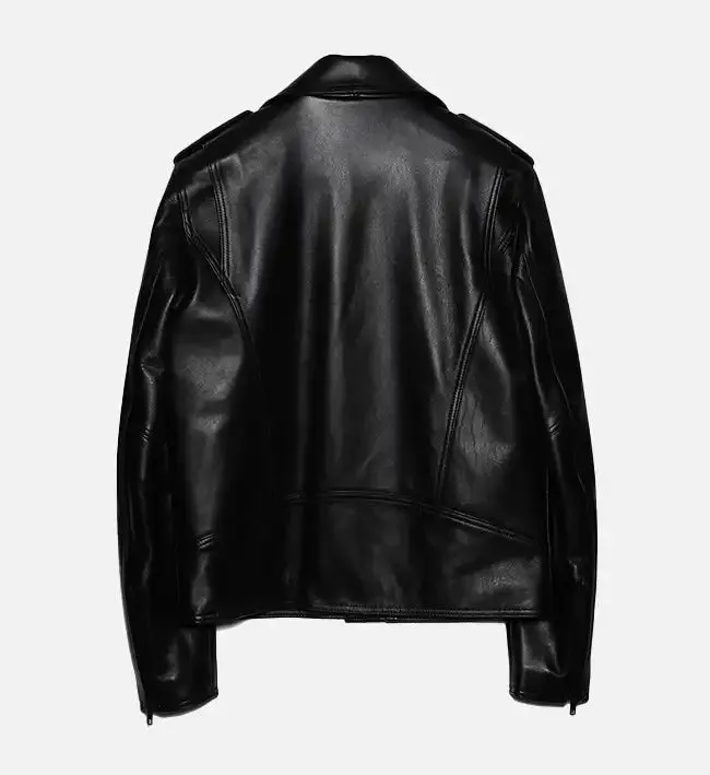 Men's All Black Zipper Biker Leather Jacket