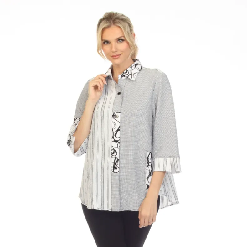 Moonlight ''Stripes & Swirls" Blouse in Black & White - 3655 - Size S Only!