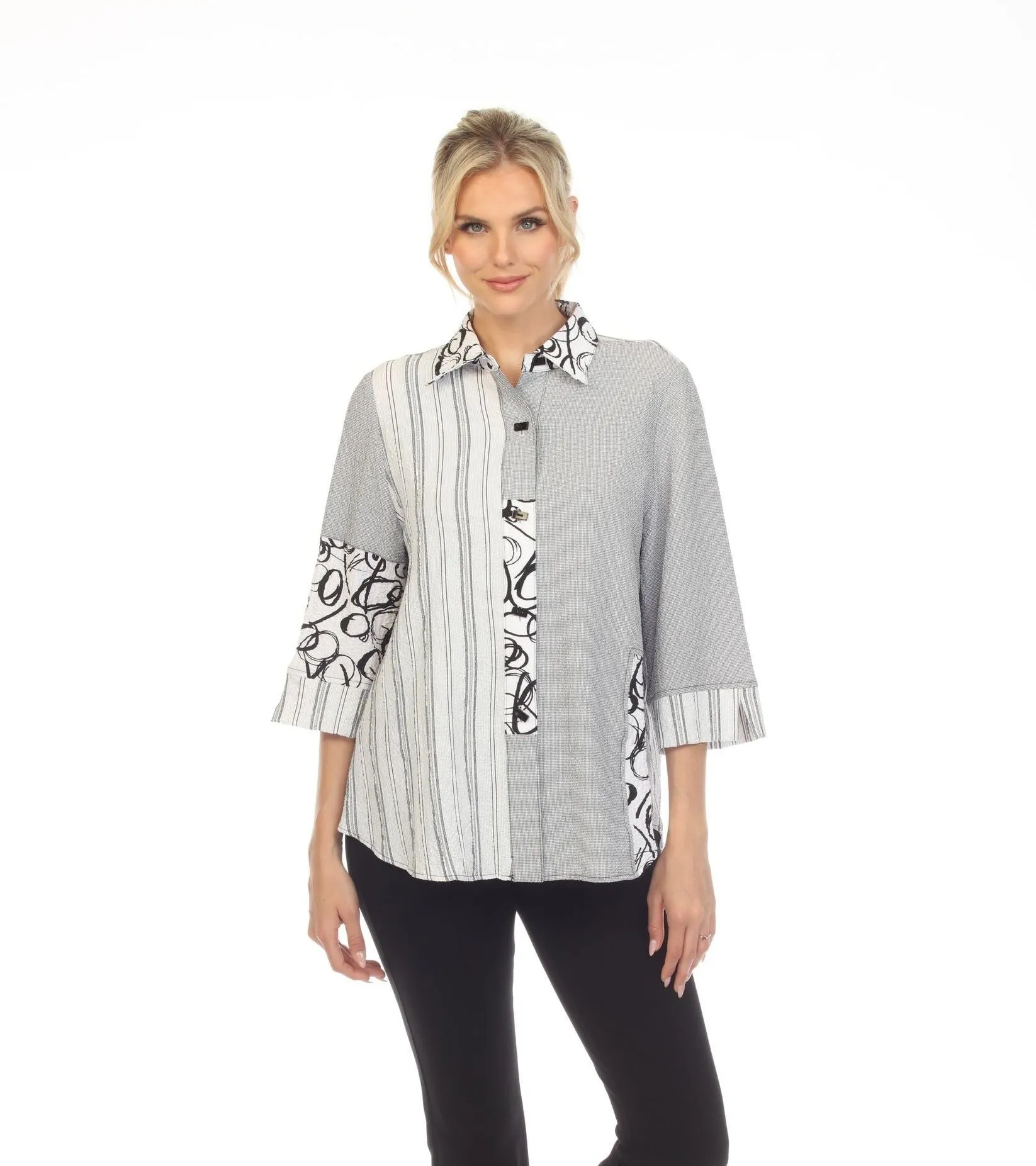 Moonlight ''Stripes & Swirls" Blouse in Black & White - 3655 - Size S Only!